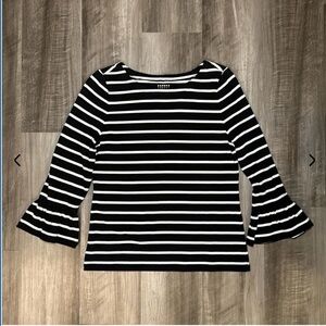 Kate Spade Black and White Striped Bell Sleeve Top Broome Street
